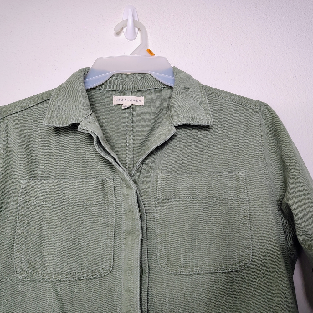 Tradlands Avocado Green Cotton Utility Jumpsuit Sz L - Picture 5 of 16